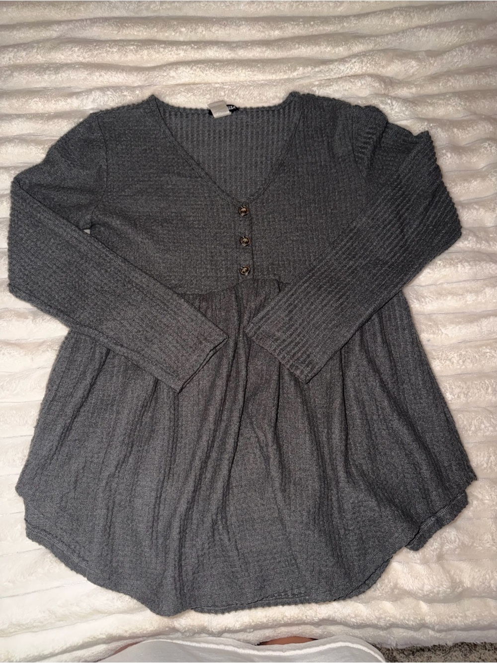 HEIMISH USA Charcoal Gray V-Neck Button-Peplum Knit Top
